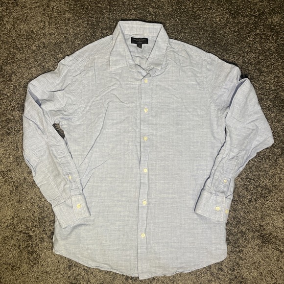 Banana Republic Other - Banana Republic Shirt Men Blue Check Linen Blend Long Sleeve Button Up Large